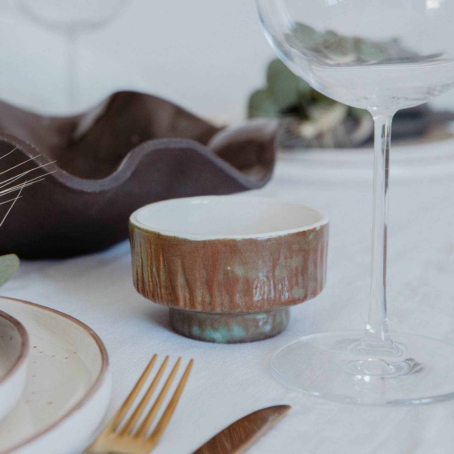 Nature Turtle Shell Seramik Mini Kase Kahverengi