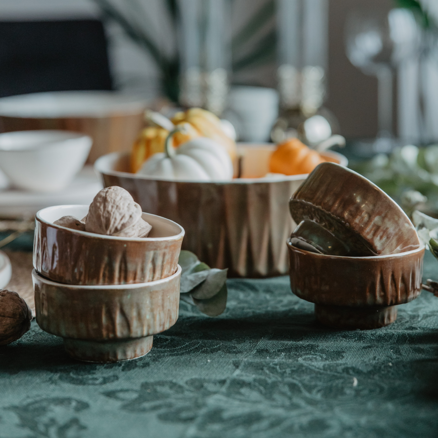 Nature Turtle Shell Seramik Mini Kase Kahverengi