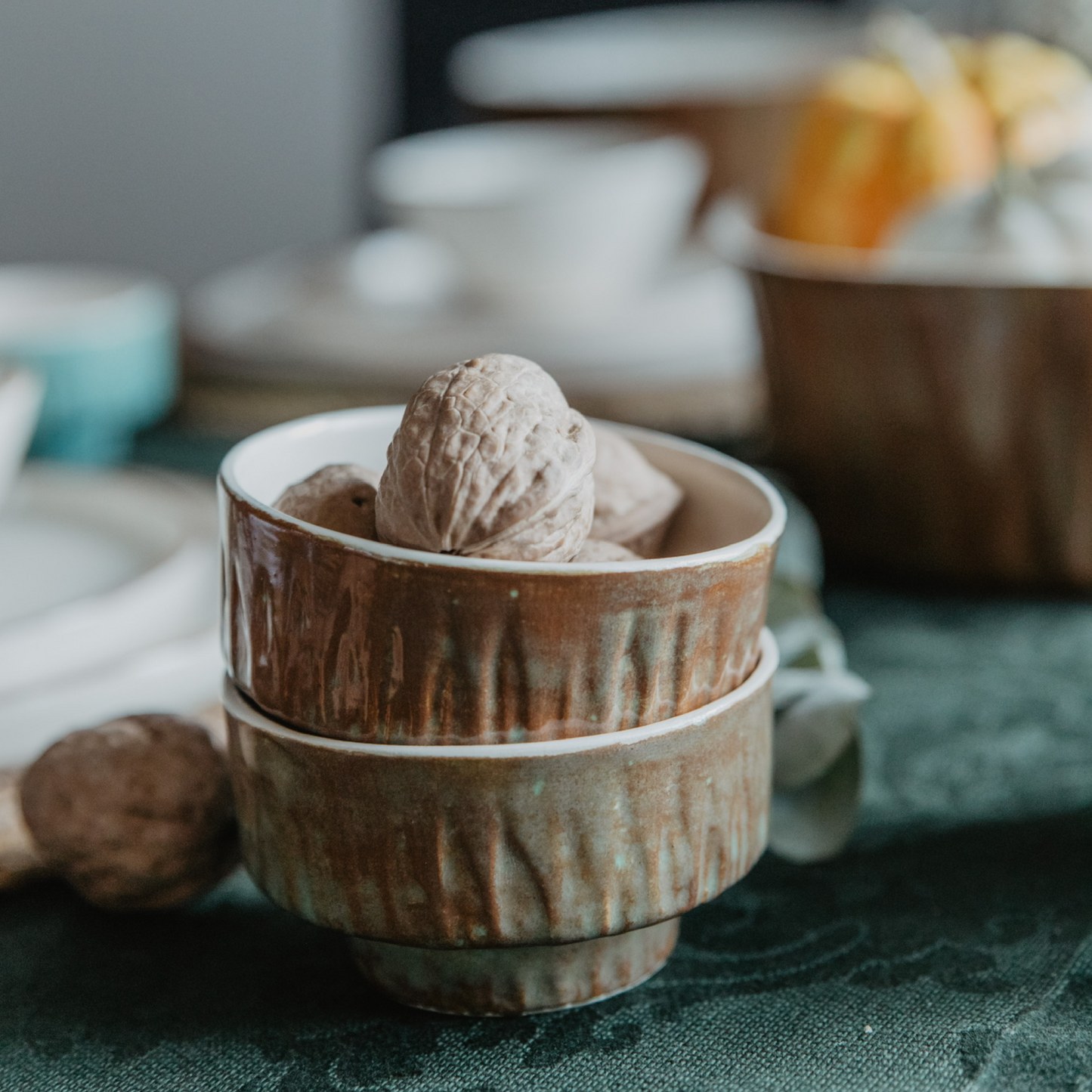 Nature Turtle Shell Seramik Mini Kase Kahverengi